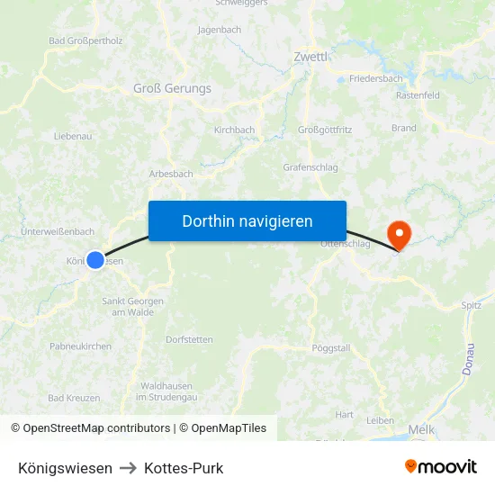 Königswiesen to Kottes-Purk map