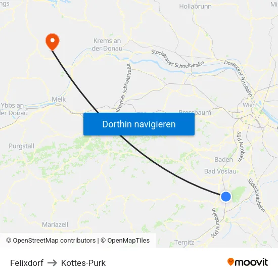 Felixdorf to Kottes-Purk map