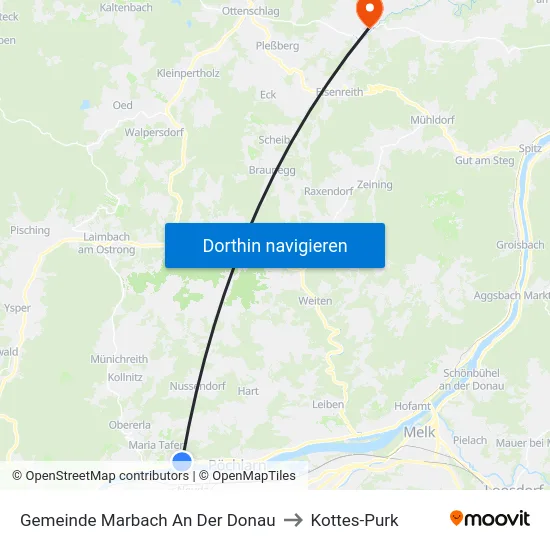 Gemeinde Marbach An Der Donau to Kottes-Purk map