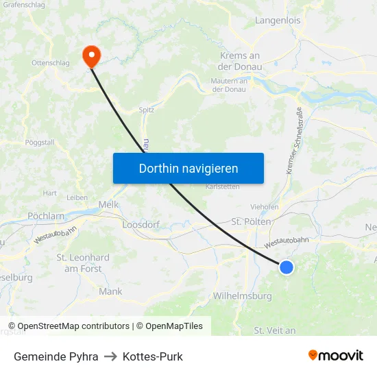 Gemeinde Pyhra to Kottes-Purk map