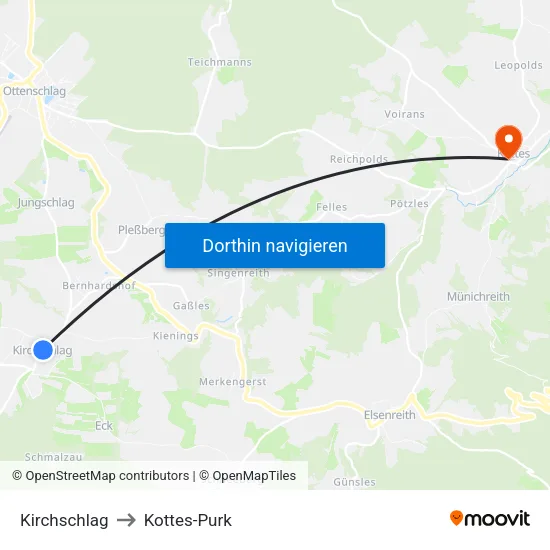 Kirchschlag to Kottes-Purk map