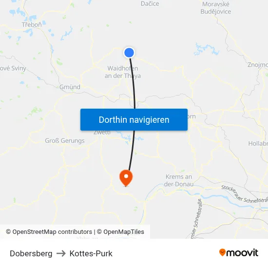 Dobersberg to Kottes-Purk map