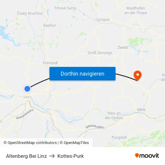 Altenberg Bei Linz to Kottes-Purk map