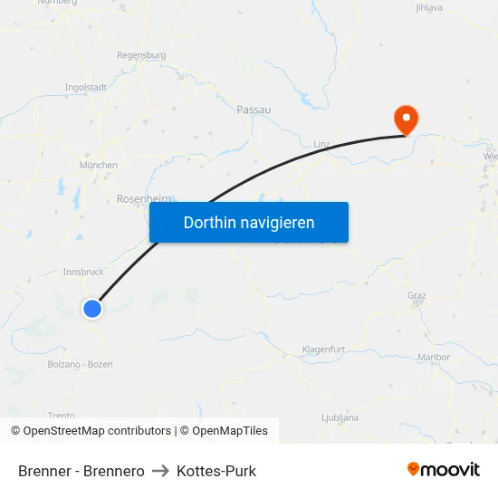 Brenner - Brennero to Kottes-Purk map