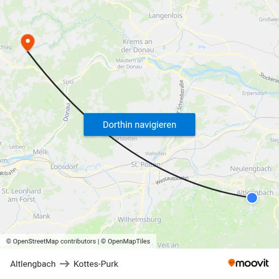 Altlengbach to Kottes-Purk map