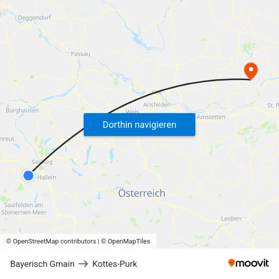 Bayerisch Gmain to Kottes-Purk map