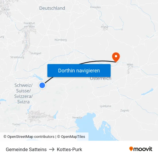 Gemeinde Satteins to Kottes-Purk map