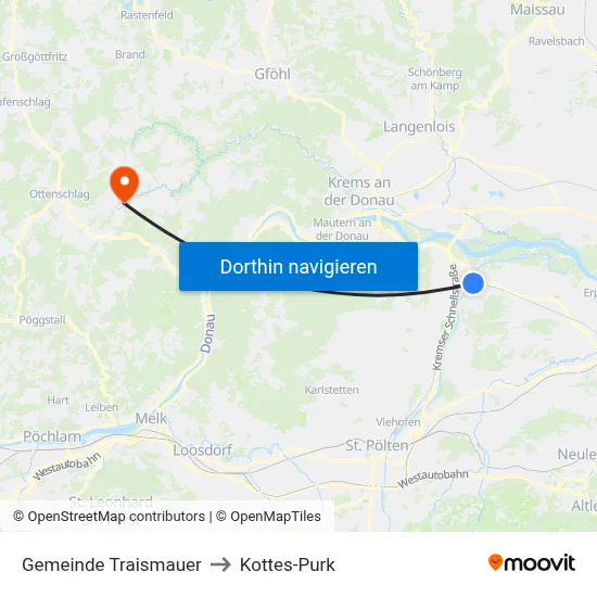 Gemeinde Traismauer to Kottes-Purk map