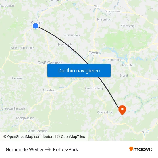 Gemeinde Weitra to Kottes-Purk map