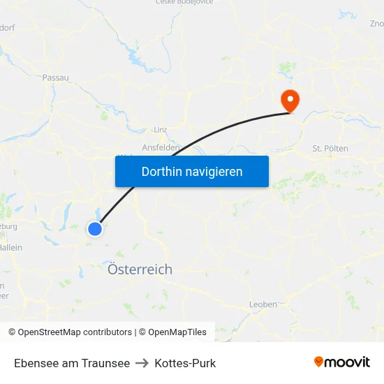 Ebensee am Traunsee to Kottes-Purk map