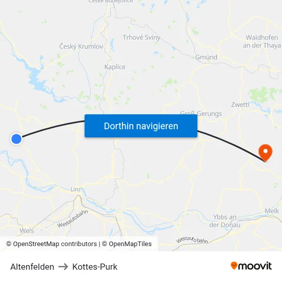 Altenfelden to Kottes-Purk map