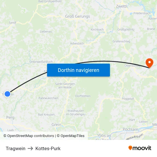 Tragwein to Kottes-Purk map