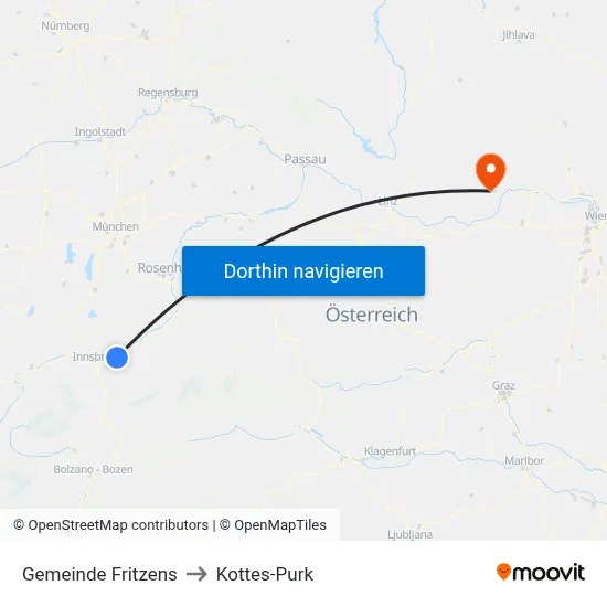 Gemeinde Fritzens to Kottes-Purk map