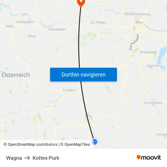 Wagna to Kottes-Purk map