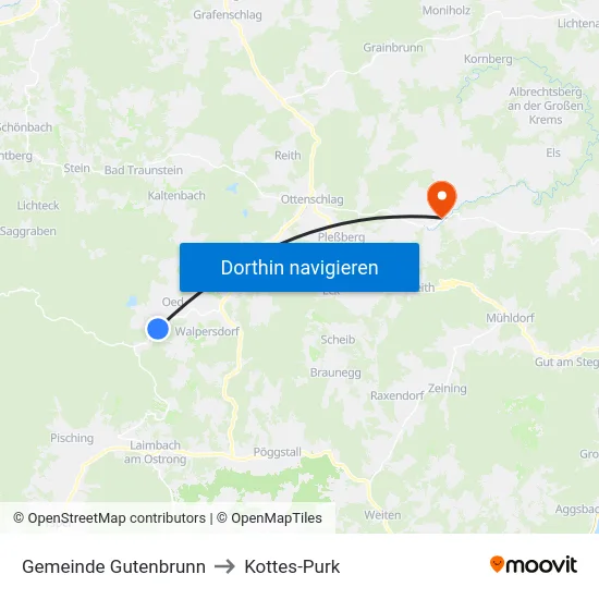 Gemeinde Gutenbrunn to Kottes-Purk map