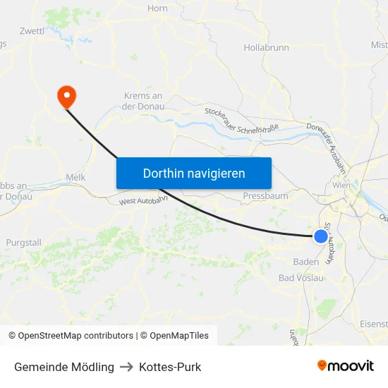 Gemeinde Mödling to Kottes-Purk map