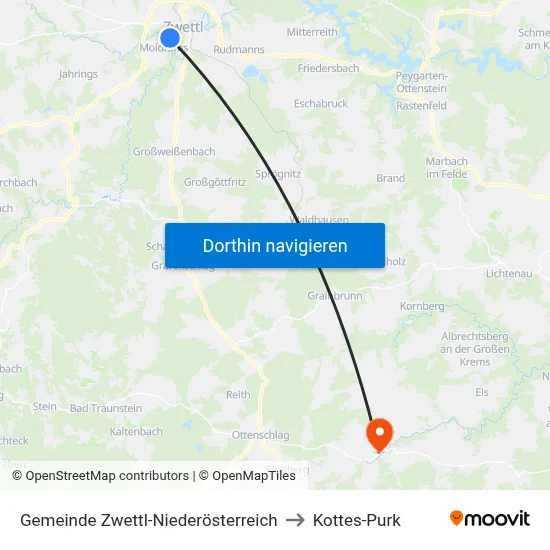 Gemeinde Zwettl-Niederösterreich to Kottes-Purk map