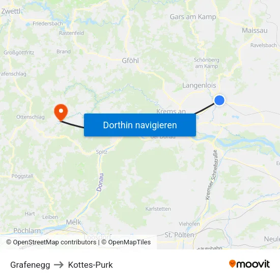 Grafenegg to Kottes-Purk map