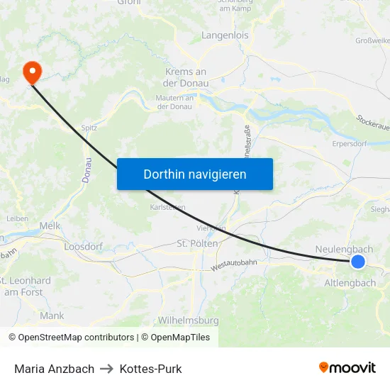 Maria Anzbach to Kottes-Purk map