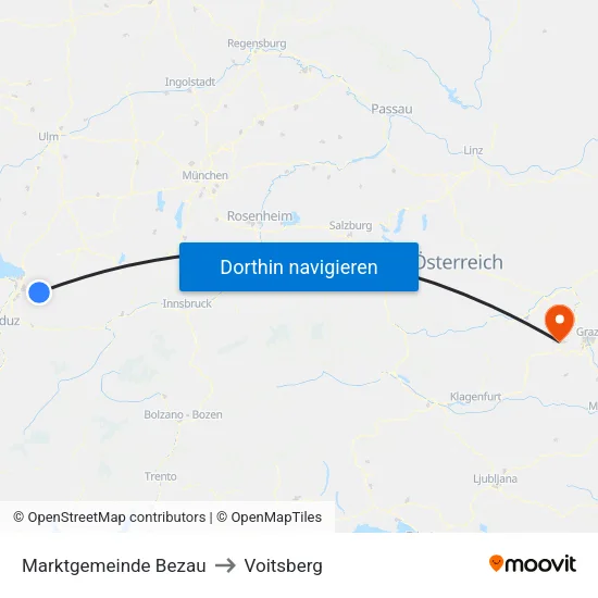 Marktgemeinde Bezau to Voitsberg map
