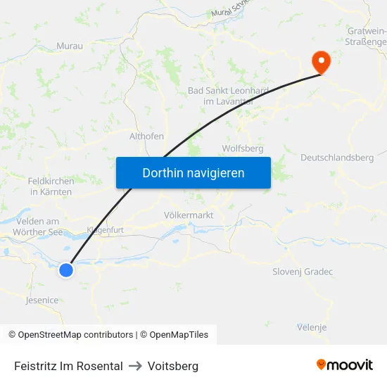 Feistritz Im Rosental to Voitsberg map