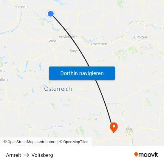 Arnreit to Voitsberg map