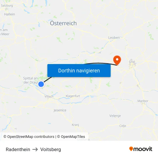 Radenthein to Voitsberg map