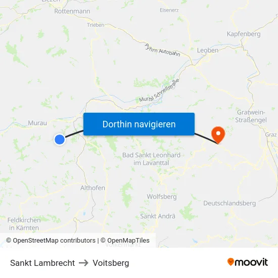 Sankt Lambrecht to Voitsberg map