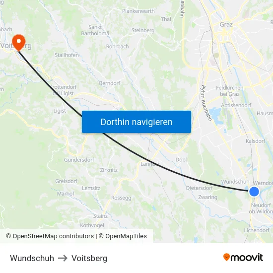 Wundschuh to Voitsberg map