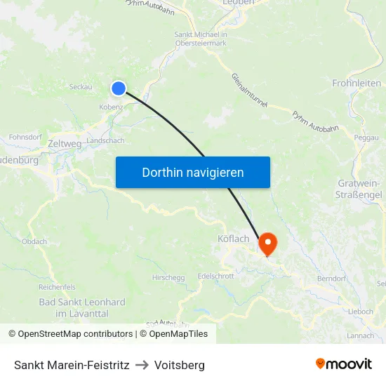 Sankt Marein-Feistritz to Voitsberg map
