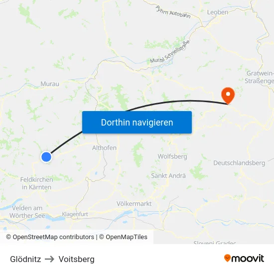 Glödnitz to Voitsberg map