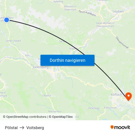 Pölstal to Voitsberg map