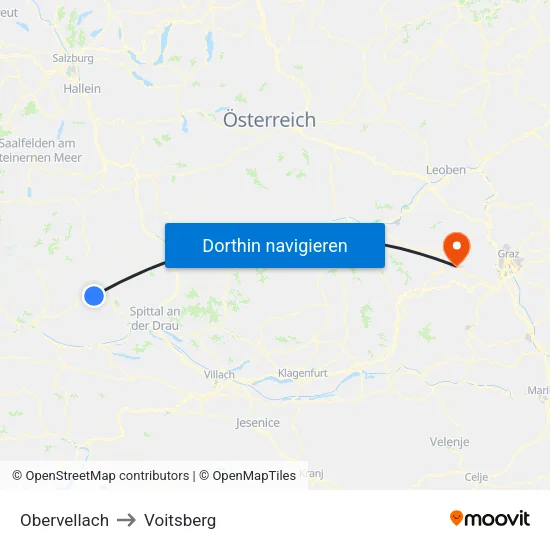 Obervellach to Voitsberg map