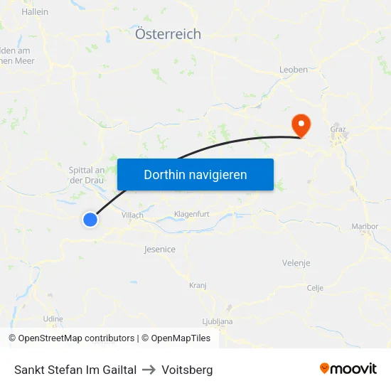 Sankt Stefan Im Gailtal to Voitsberg map
