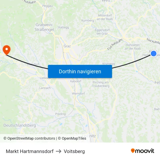 Markt Hartmannsdorf to Voitsberg map