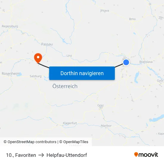 10., Favoriten to Helpfau-Uttendorf map