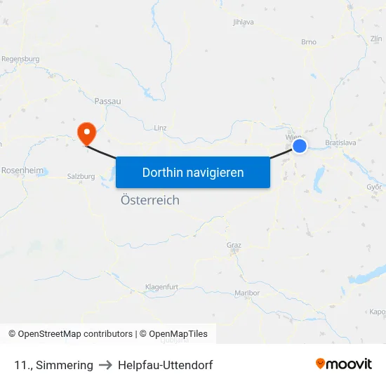 11., Simmering to Helpfau-Uttendorf map