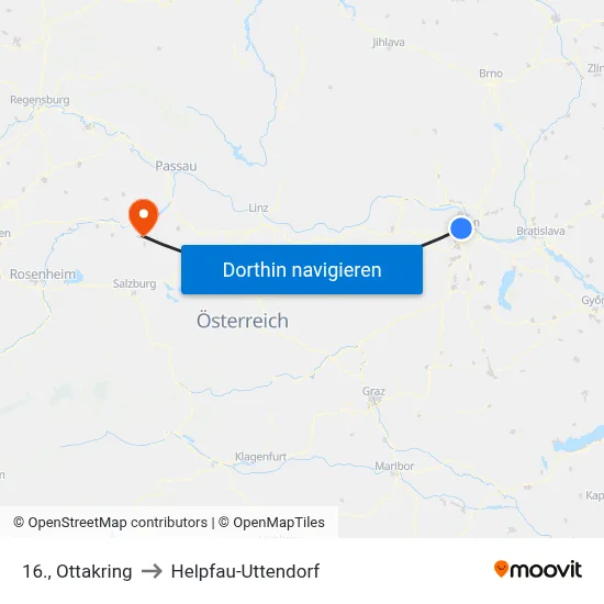 16., Ottakring to Helpfau-Uttendorf map