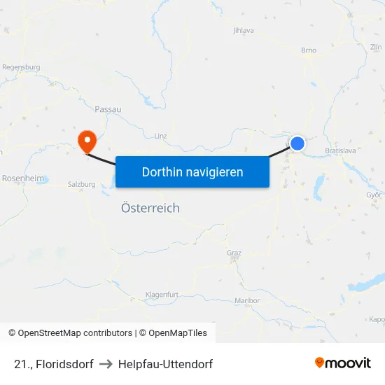 21., Floridsdorf to Helpfau-Uttendorf map