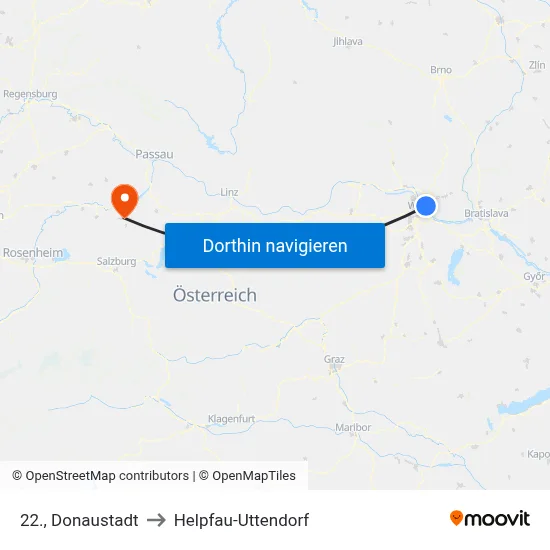22., Donaustadt to Helpfau-Uttendorf map