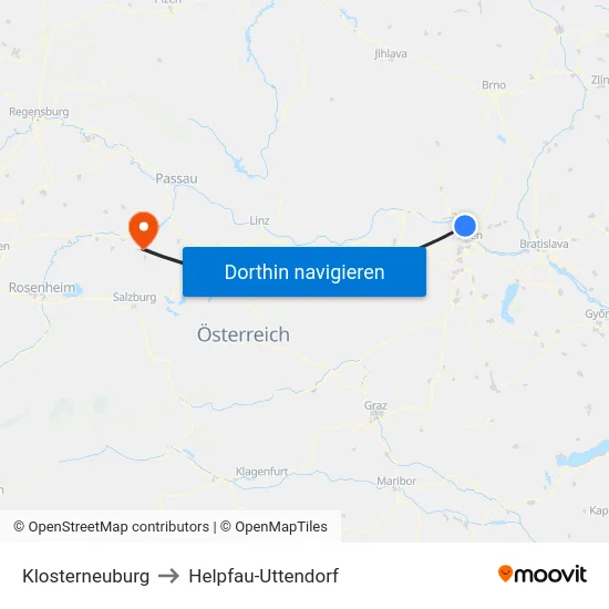 Klosterneuburg to Helpfau-Uttendorf map
