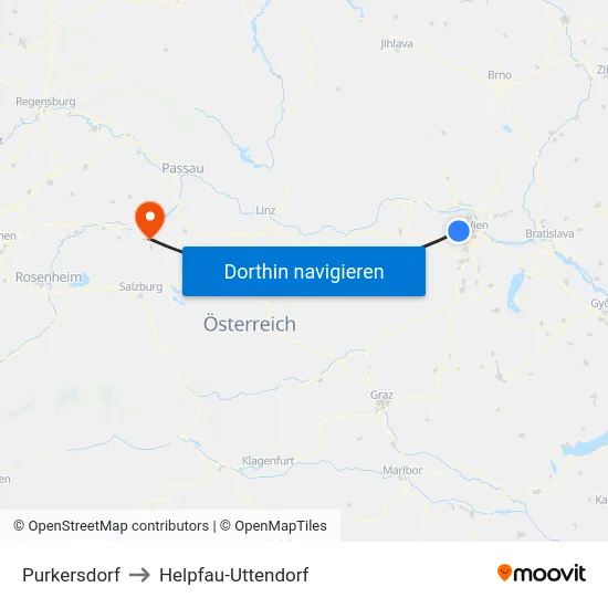 Purkersdorf to Helpfau-Uttendorf map