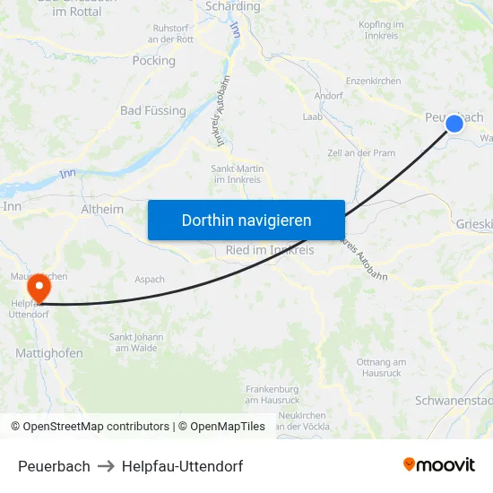 Peuerbach to Helpfau-Uttendorf map