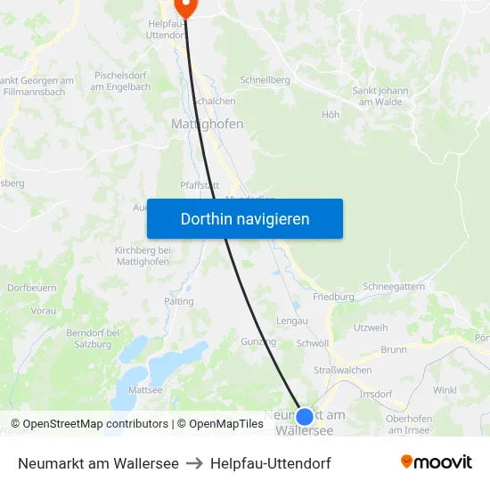 Neumarkt am Wallersee to Helpfau-Uttendorf map