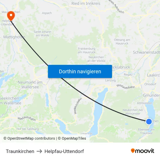 Traunkirchen to Helpfau-Uttendorf map