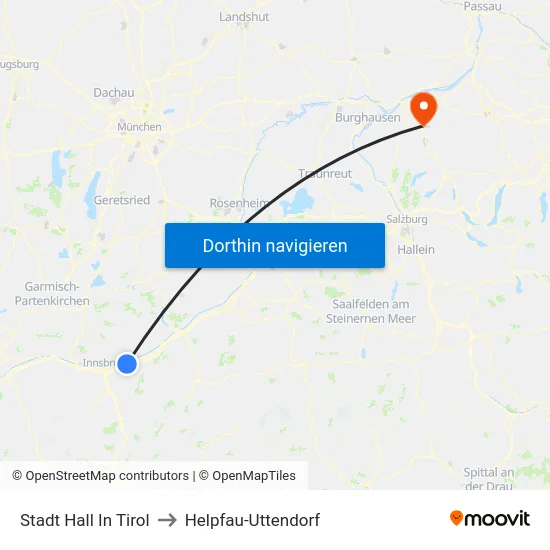 Stadt Hall In Tirol to Helpfau-Uttendorf map