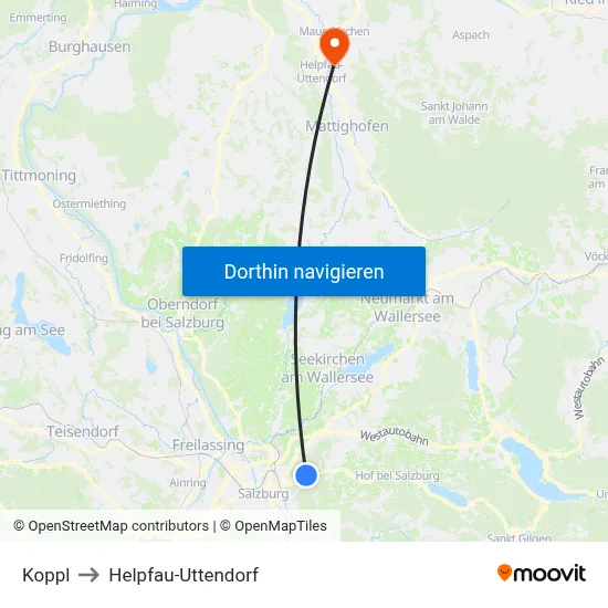 Koppl to Helpfau-Uttendorf map