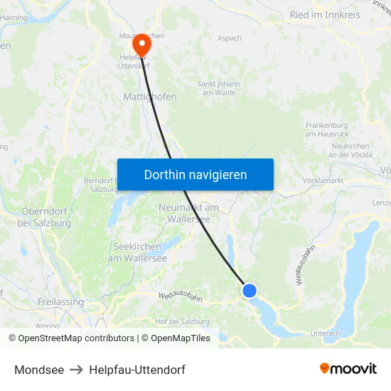 Mondsee to Helpfau-Uttendorf map
