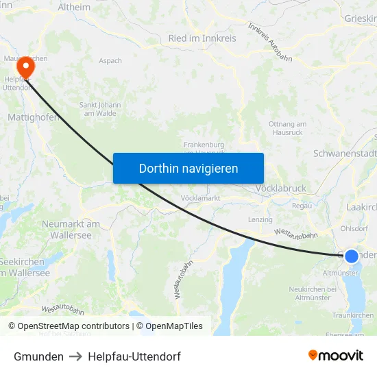 Gmunden to Helpfau-Uttendorf map