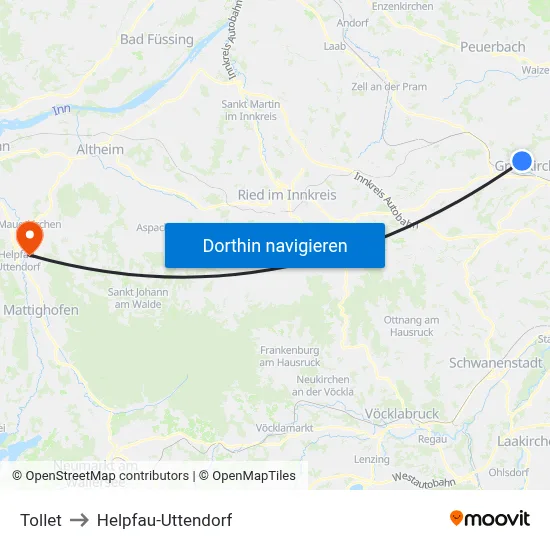 Tollet to Helpfau-Uttendorf map